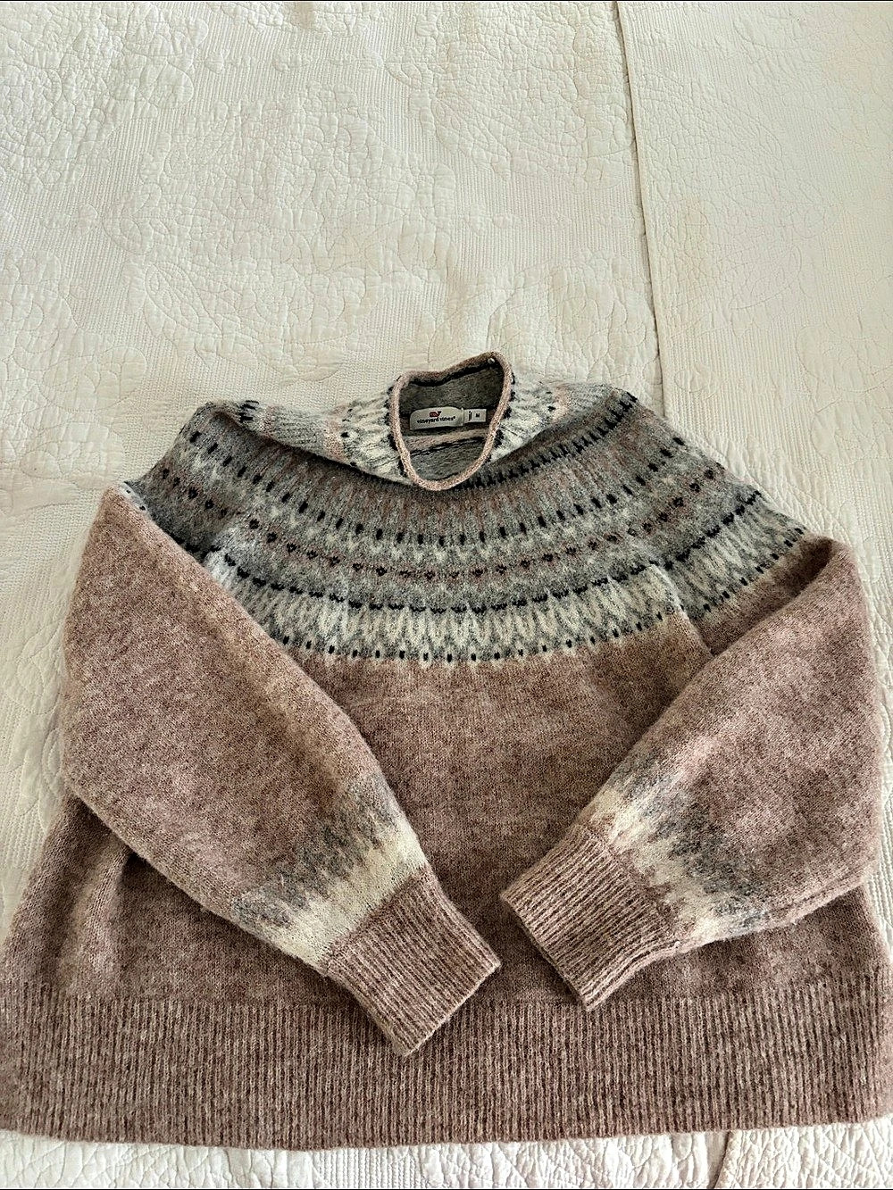 vineyard vines Fair Isle Knit Sweater Pink & Gray Medium